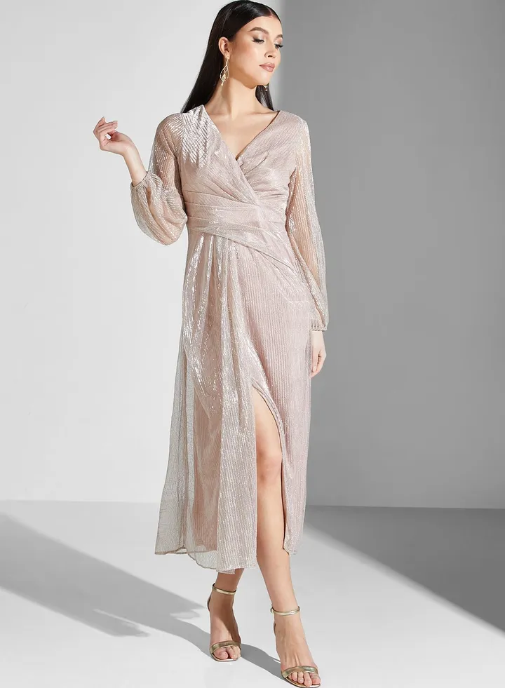 Surplice Neck Tiered Dress