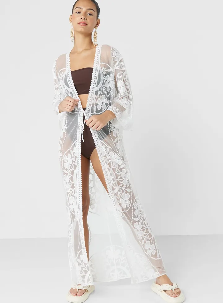 Embroidered Lace Detail Kimono