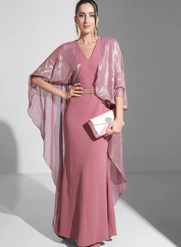 Zena Louay Cape Dress With Embellished Belt