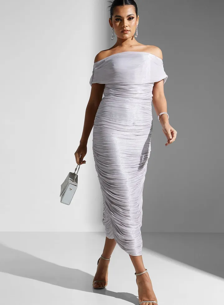Zena Louay Off Shoulder Ruched Dress