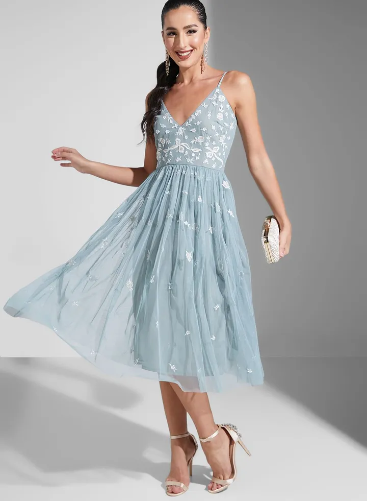Hadia Ghaleb Embroidered Strappy Dress