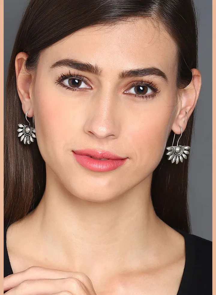Crescent Shaped Silver-Plated Drop Earrings