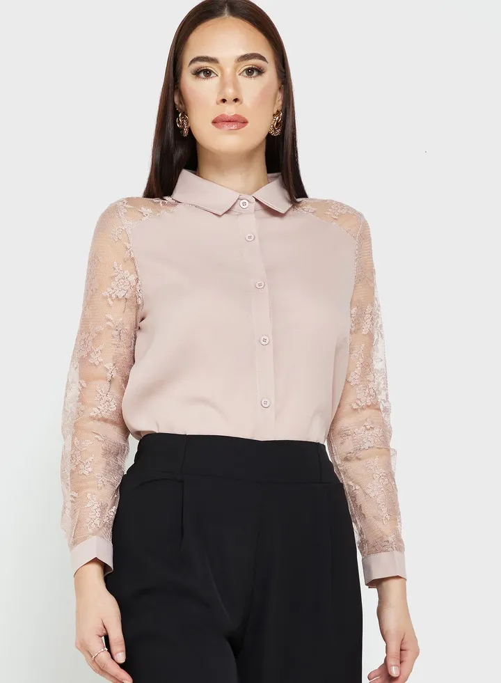 Lace Sleeve Panel Detail Shirt