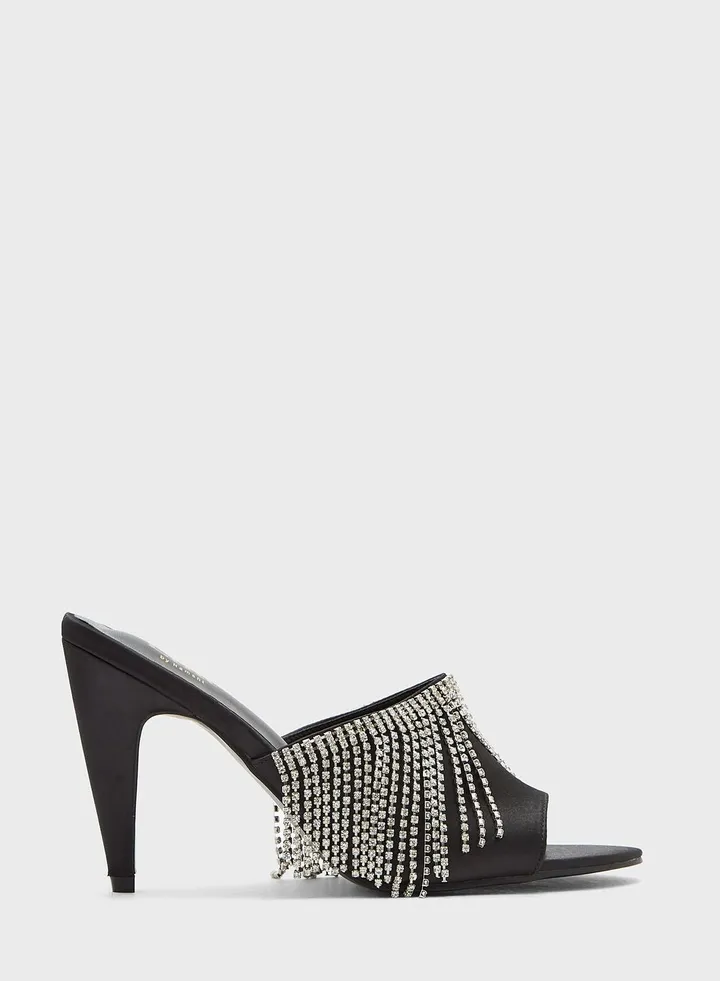 Diamante Fringed Mule Sandal