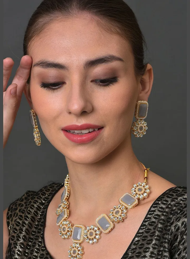 Gold Plated Stone Designer Necklace Set