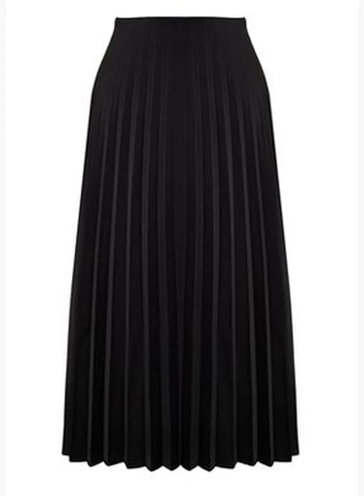 Black Pleated Satin Midi Woven Skirt