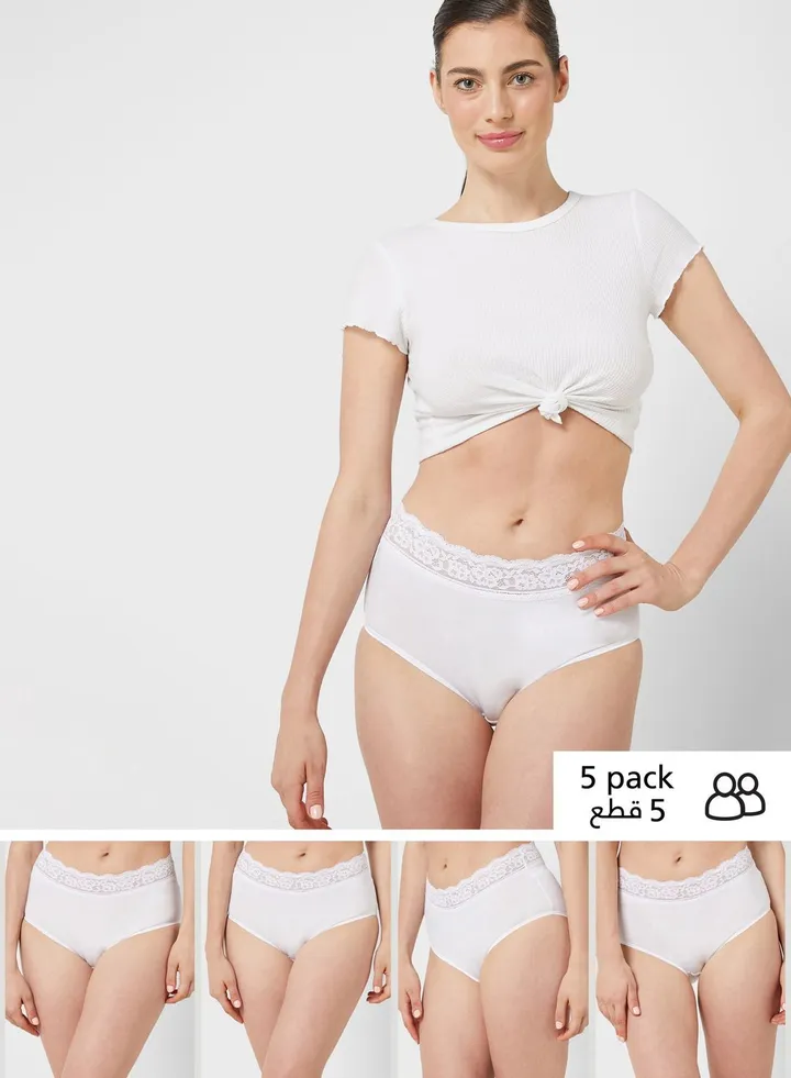 5 Pack Cotton Lycra& Lace Full Briefs