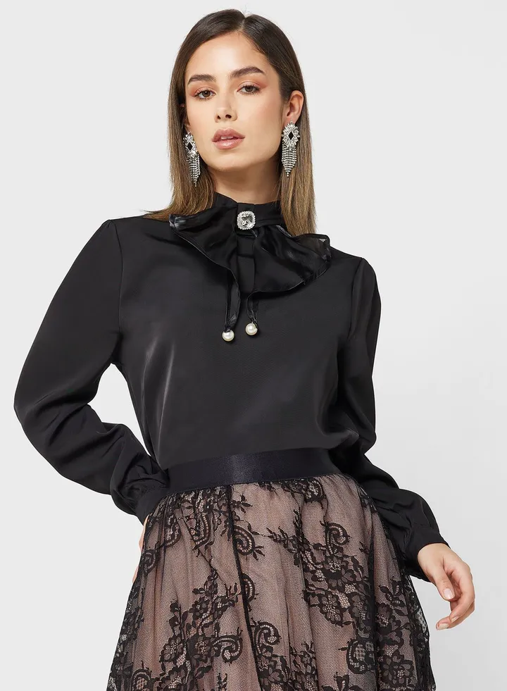 Puff Sleeve Floral Applique Top