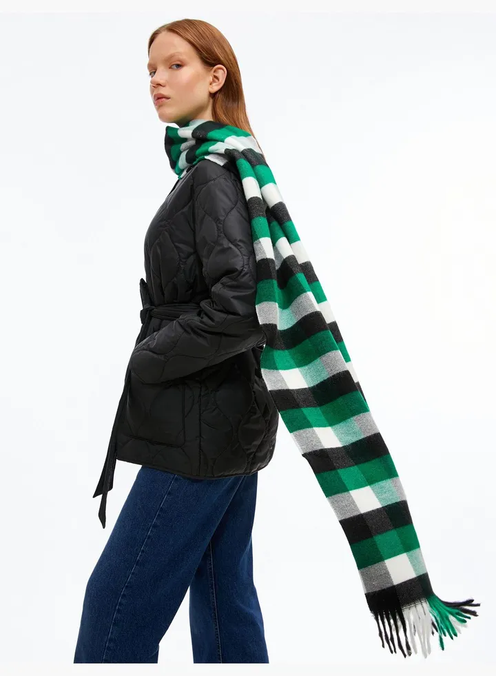 Plaid Multicolor Maxi Scarf Tasseled