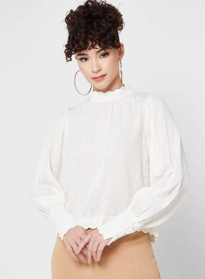 High Neck Ruched Sleeve Top