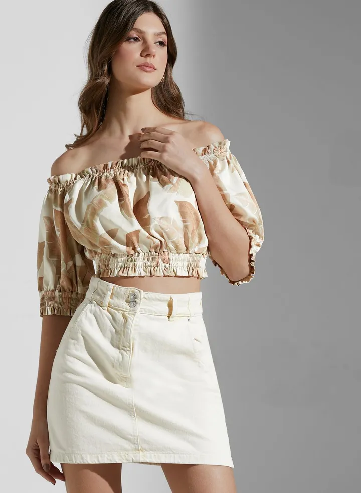 Bardot Printed Crop Top