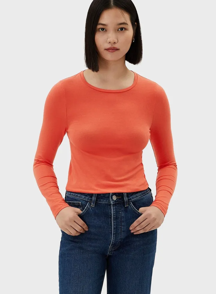 Cotton Rich Crew Neck Long Sleeve Top