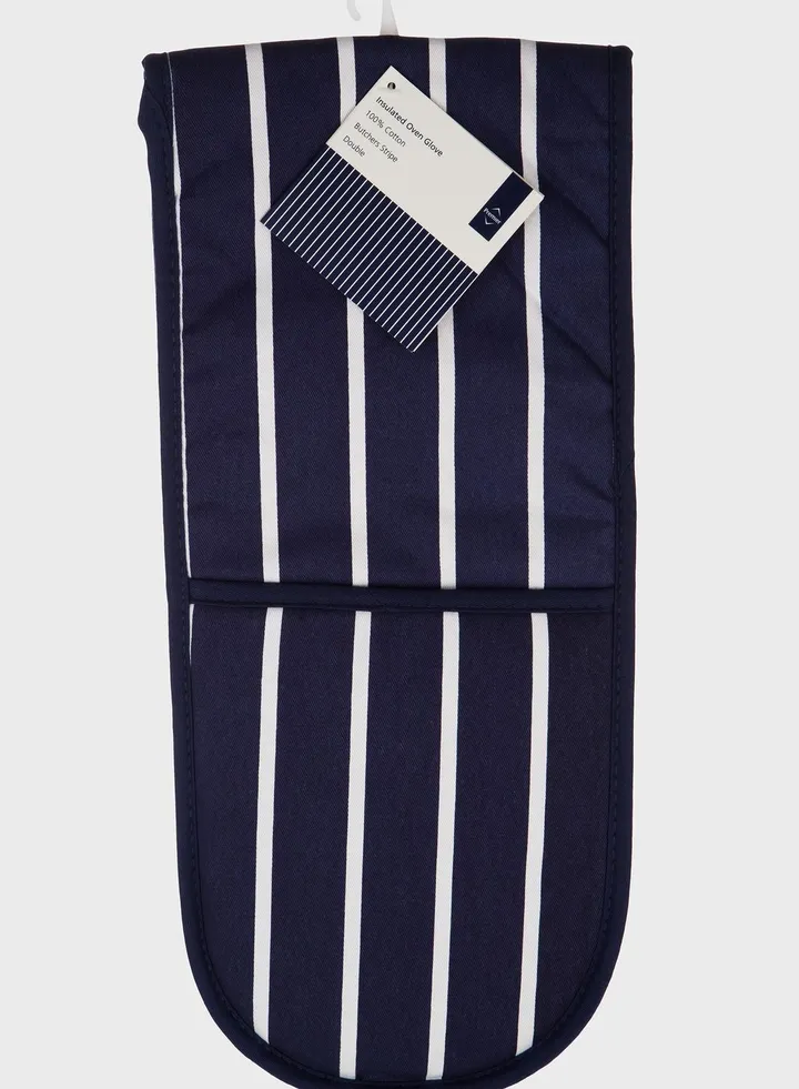 Navy Butcher Stripe Double Oven Glove