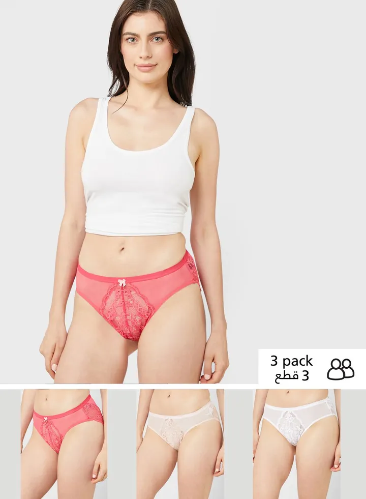 3 Pack Lace High Waisted High Leg Knickers