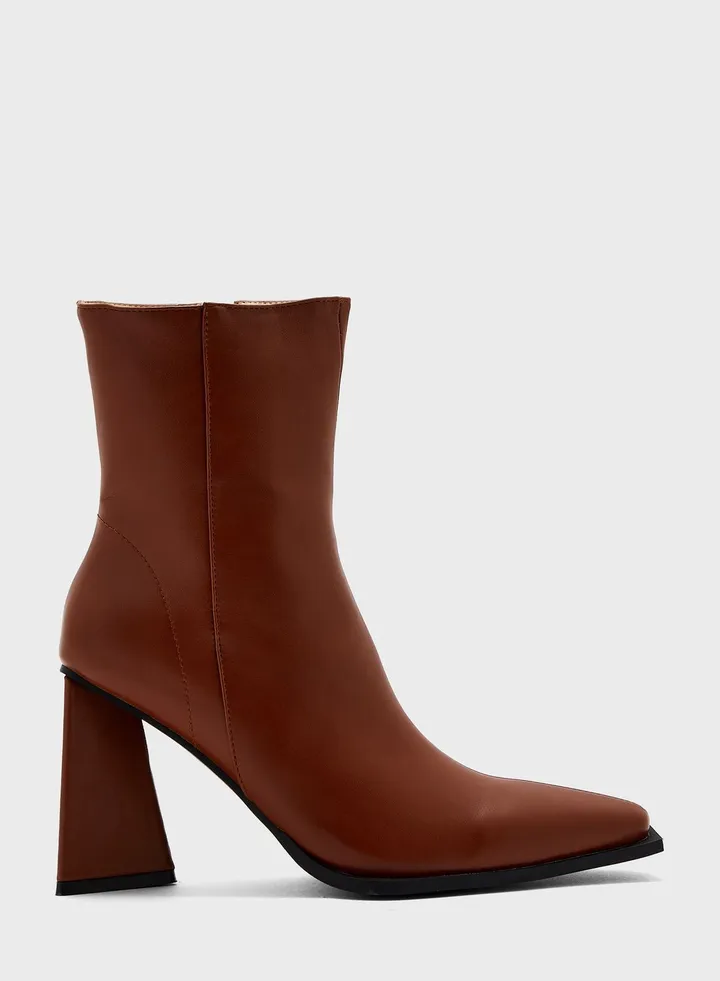 Sculptural Heel Ankle Boots