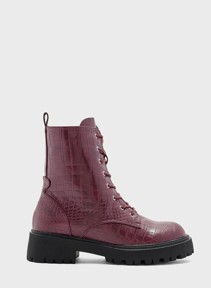 Croco Lace Up Angle Boots
