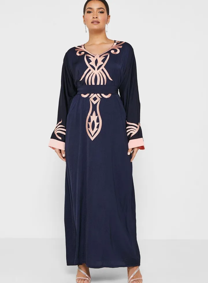 Belted Embroidered Jalabiya
