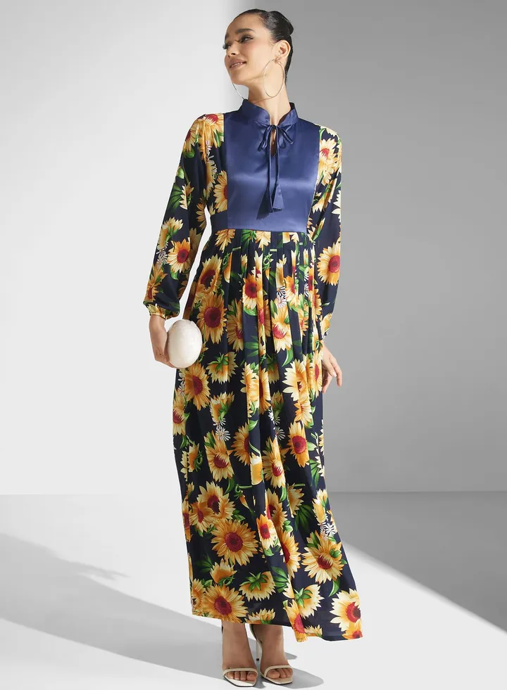 Floral Print Puff Sleeve Jalabiya