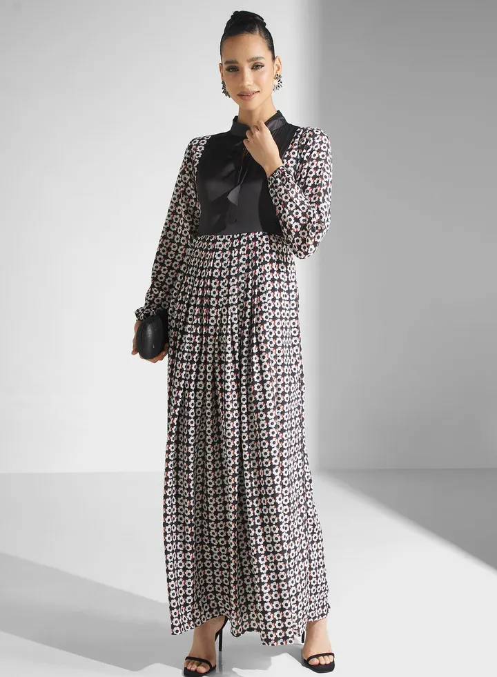 Floral Print Puff Sleeve Jalabiya
