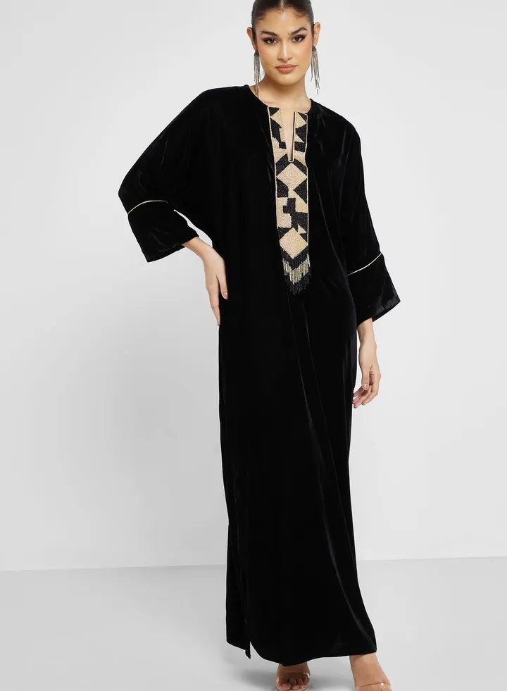 Printed Piping Sleeve Jalabiya
