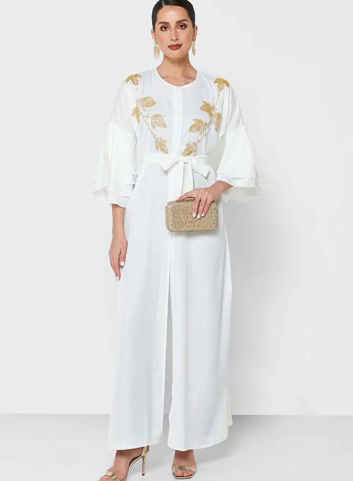 Ruffle Sleeve Embellished Jalabiya