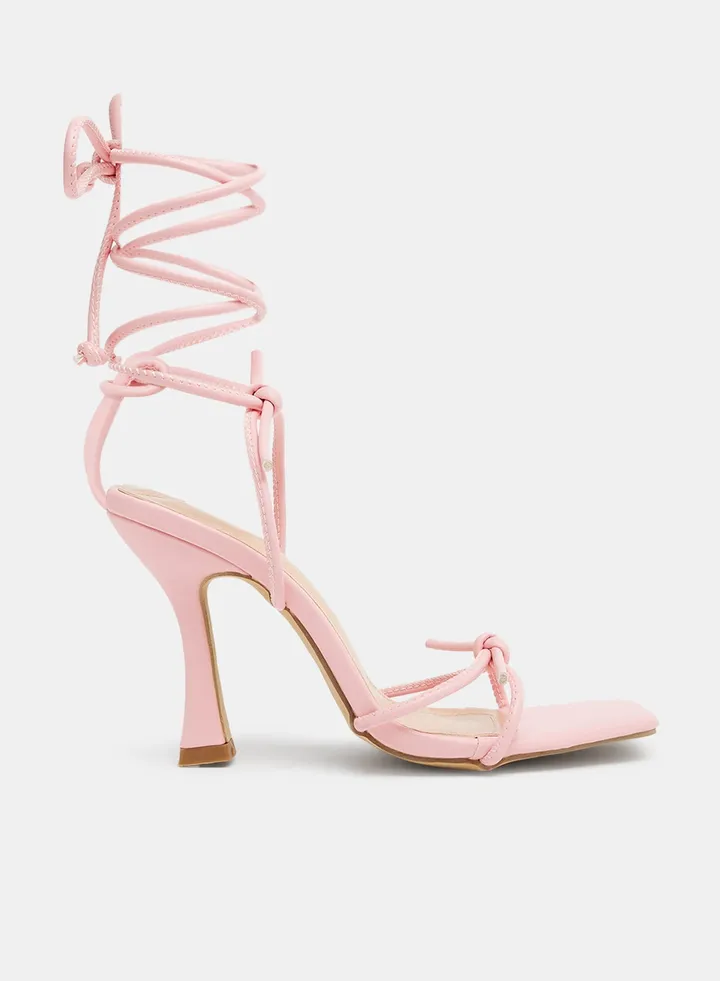 PU Tie-Up High Heel Sandals Pink