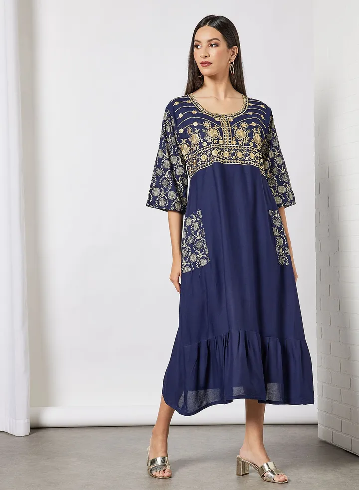 Pocket Detail Embroidered Jalabiya