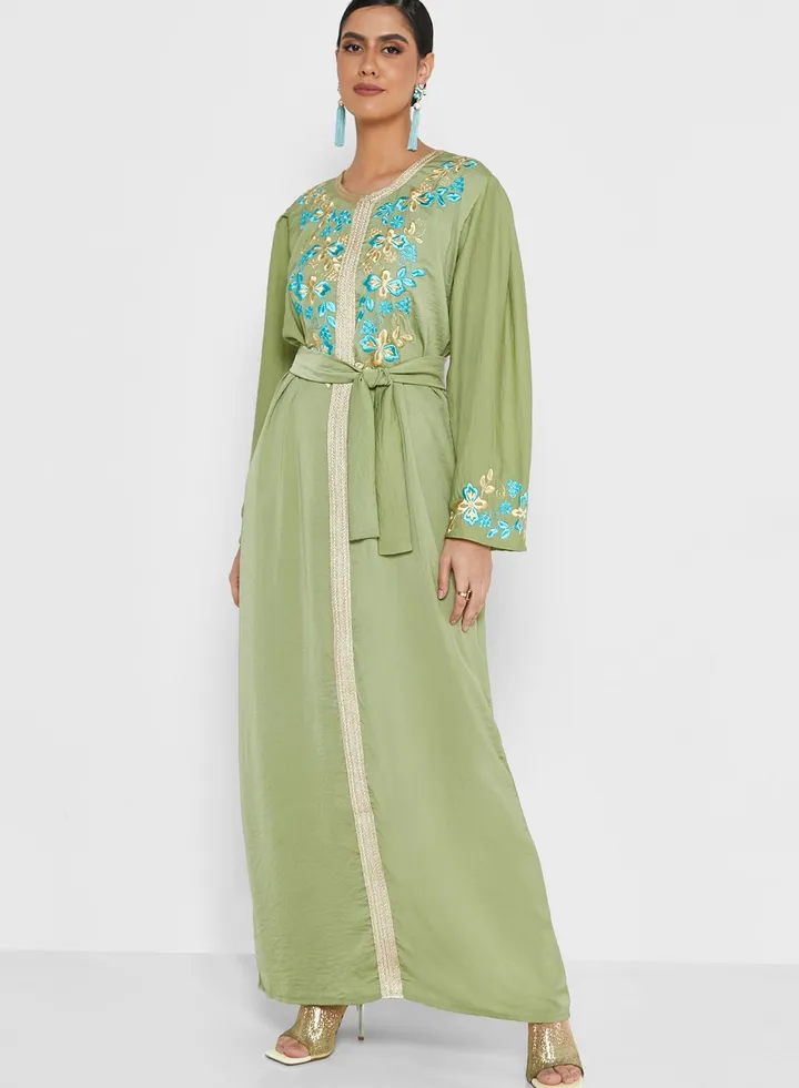 Embellished Belted Jalabiya