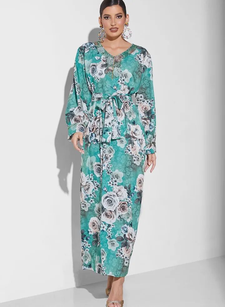 Balloon Sleeve Floral Print Jalabiya