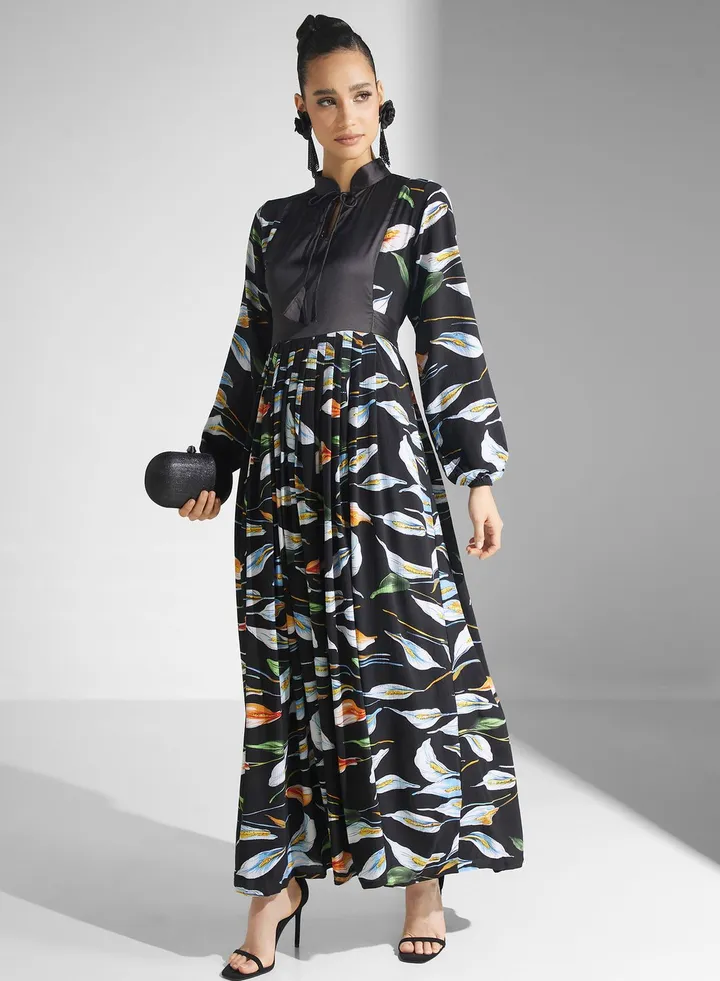 Floral Print Puff Sleeve Jalabiya