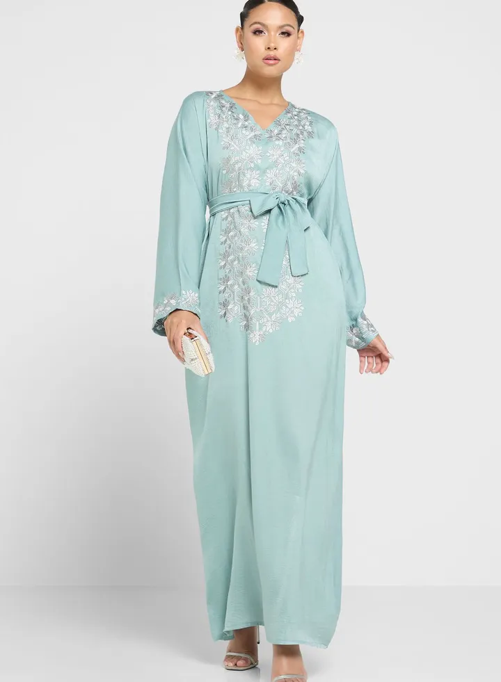 V-Neck Embroidered Jalabiya