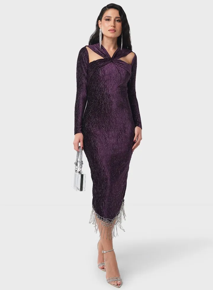 Rhinestone Hem Velvet Dress