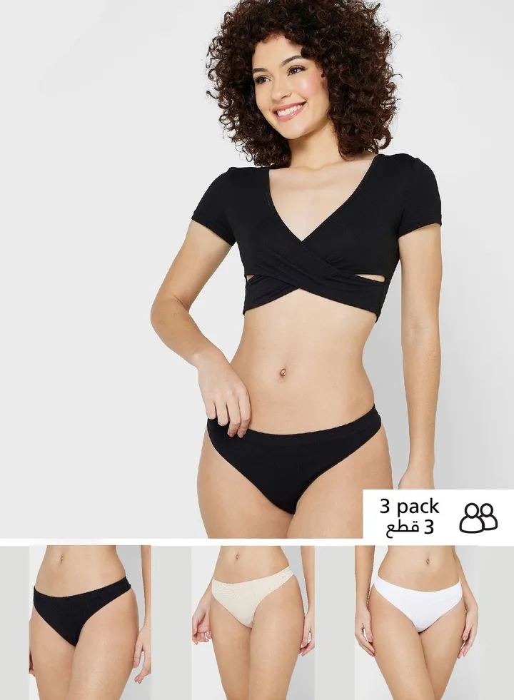 3 Pack High Leg Thong