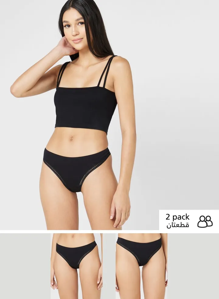 2 Pack High Leg Thong