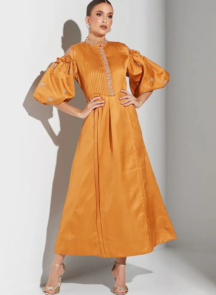 Balloon Sleeve Embellished Dress