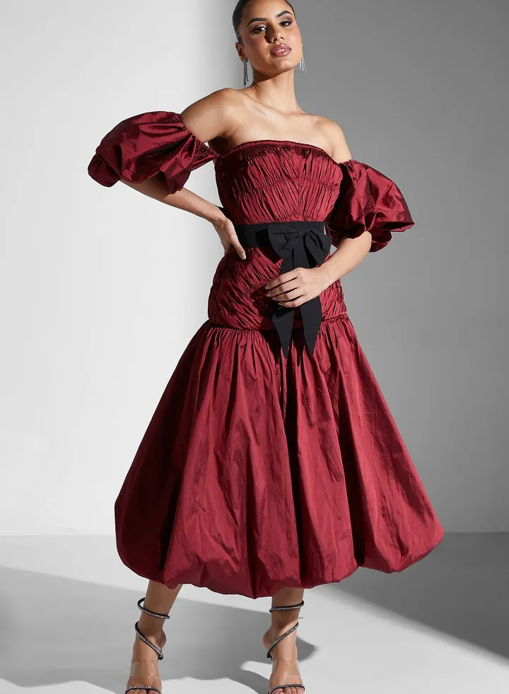 Bardot Balloon Sleeve Dress