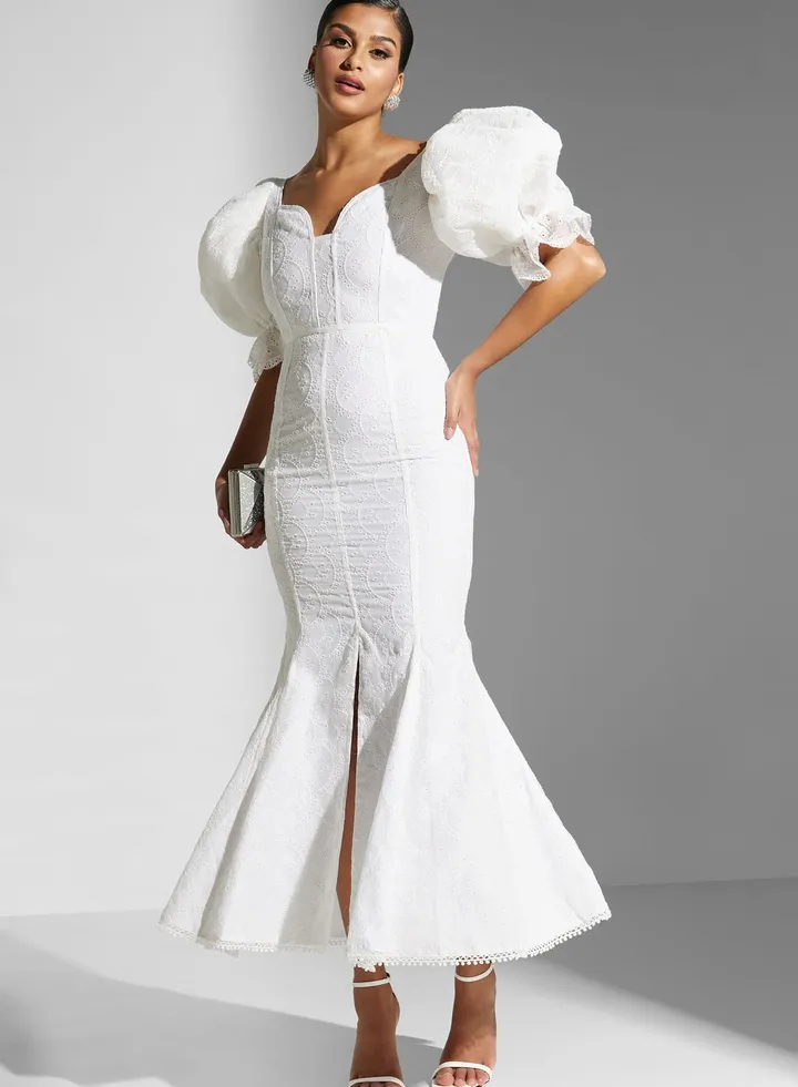 Balloon Sleeve Sweetheart Neck Dress