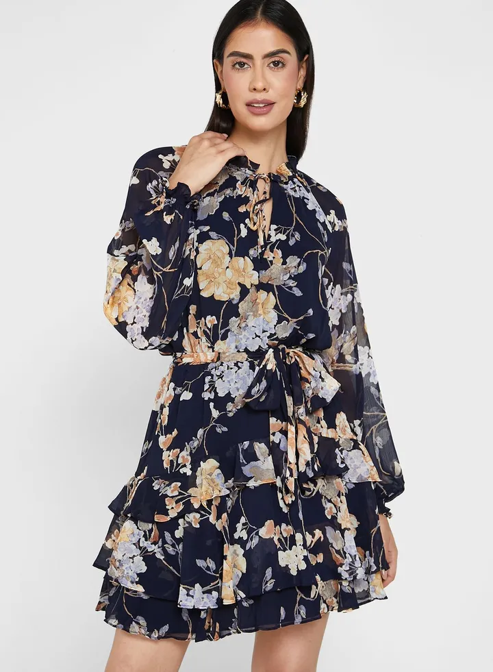 High Neck Ruffle Detail Dress