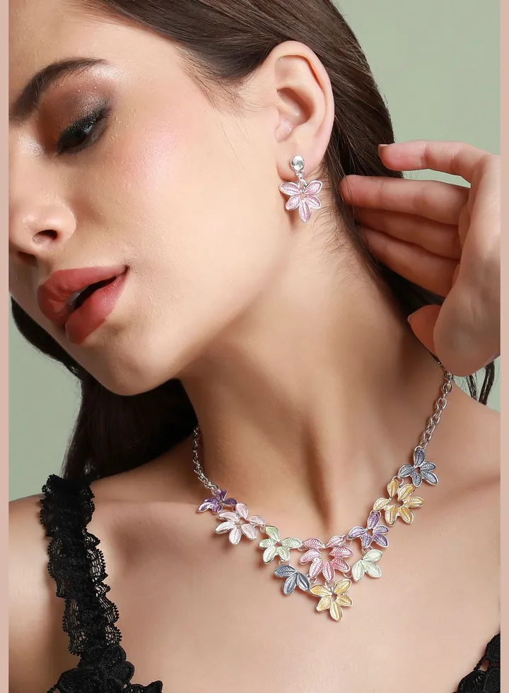 Silver Plated Designer Party Wear Necklace and Earring Set For Women
