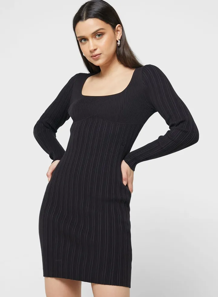 Square Neck Knitted Dress