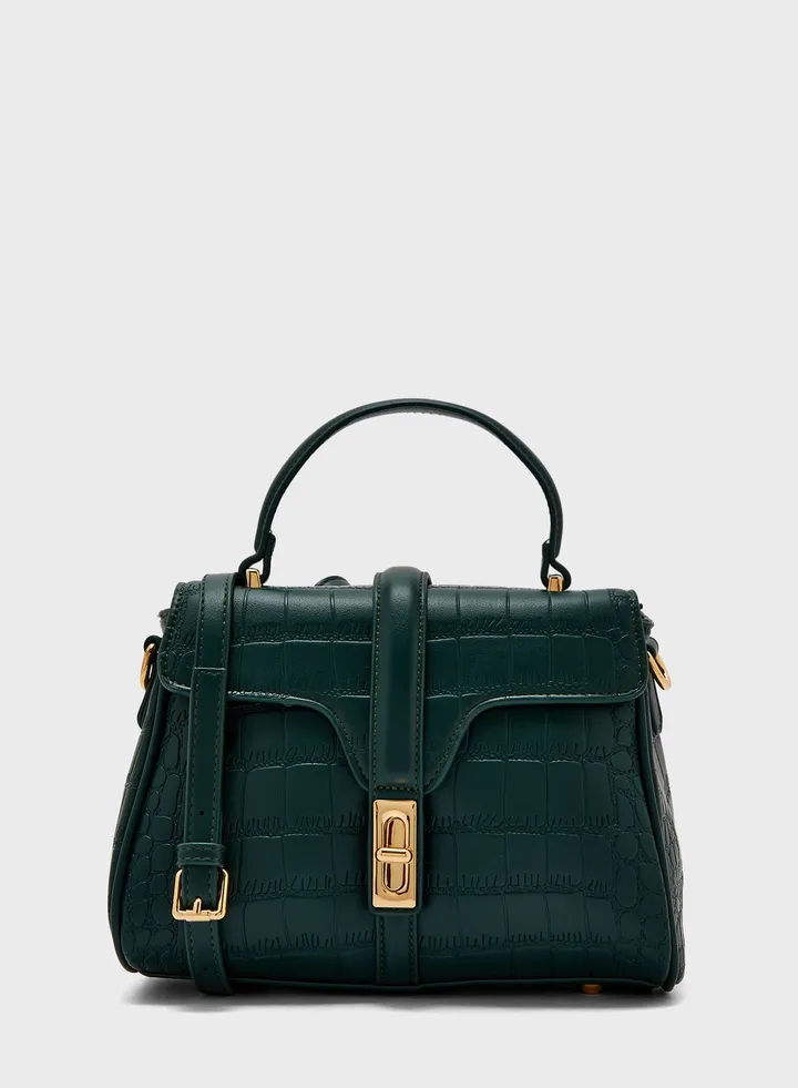 Patent Croc Effect Satchel Bag