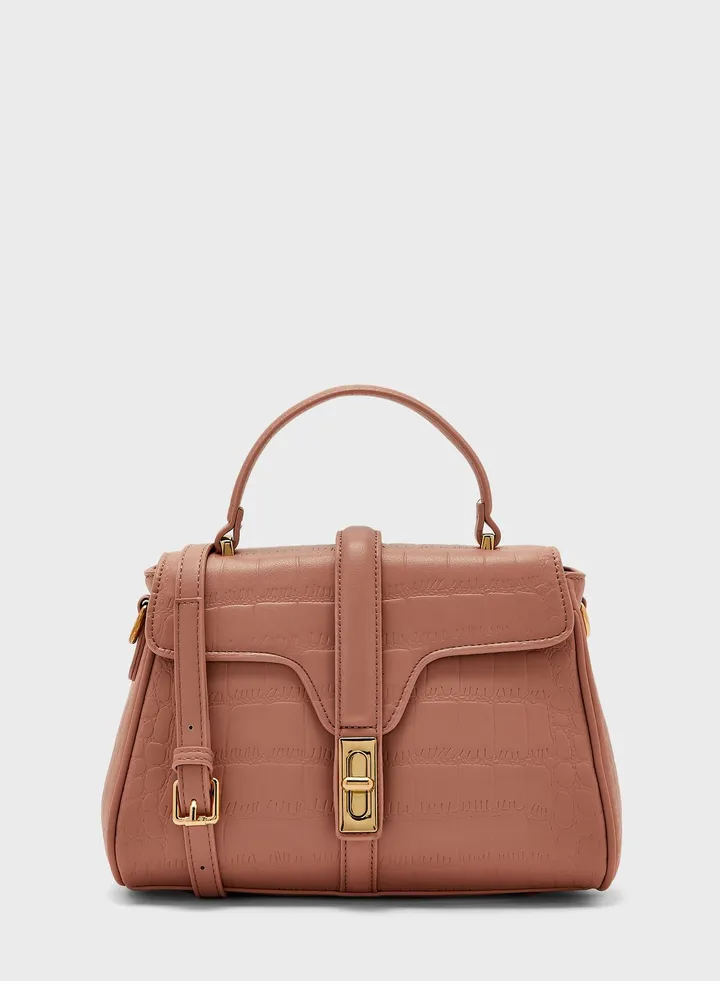 Patent Croc Effect Satchel Bag