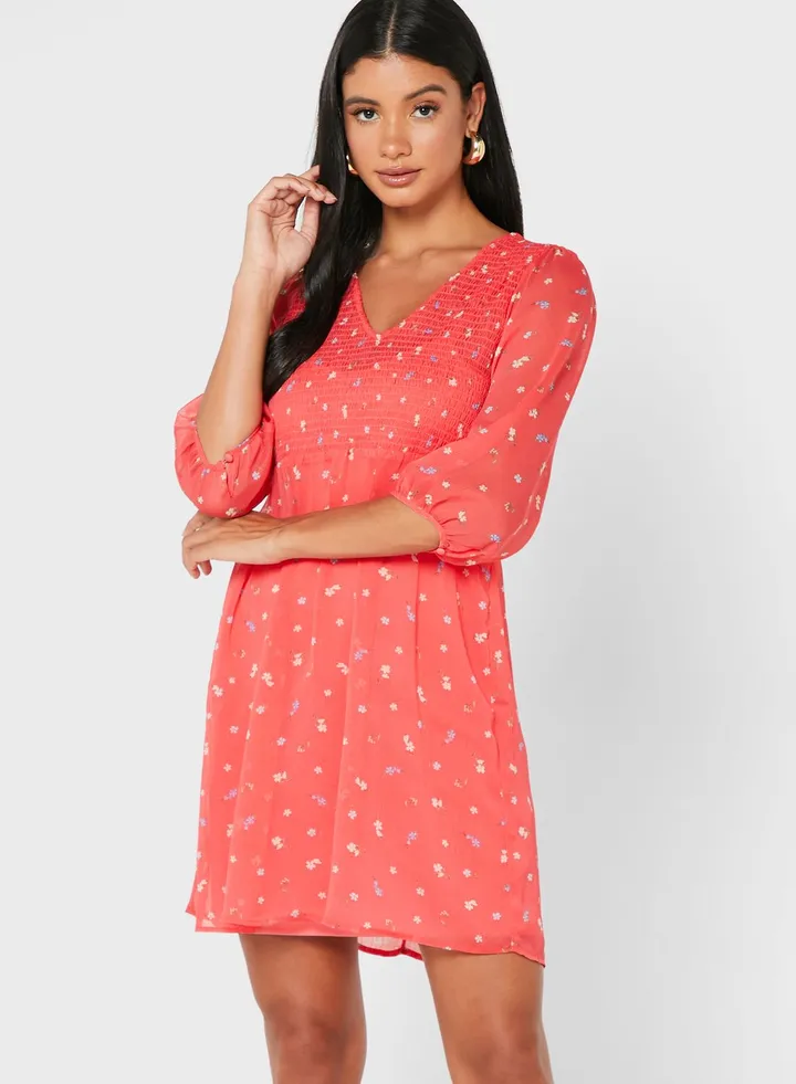 Balloon Sleeve Printed Dress