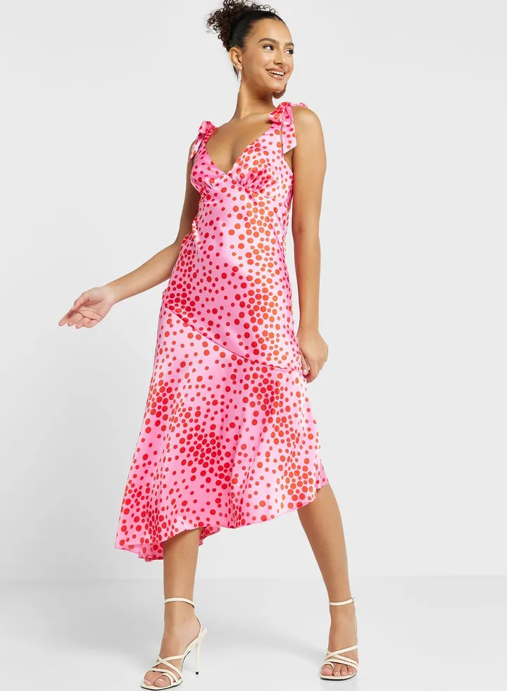 Tie Shoulder Printed Dress