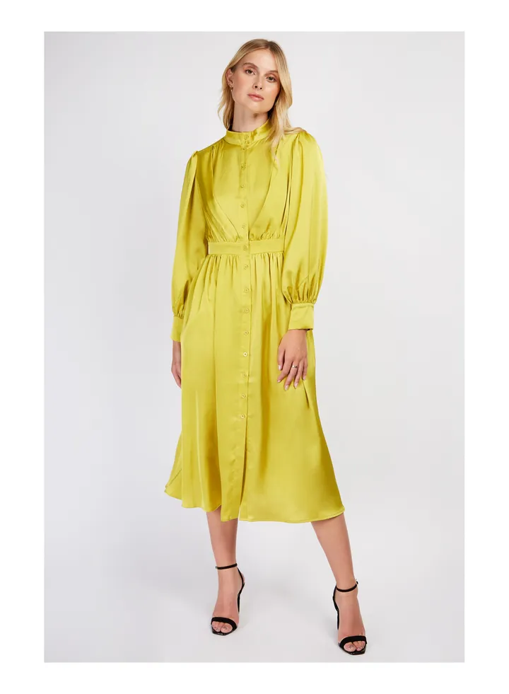 Little Mistress Lime Satin Midi
