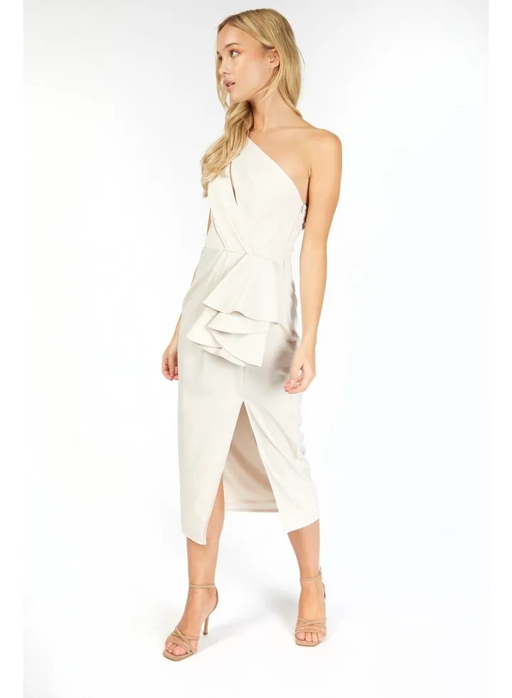 Little Mistress Cream One Shoulder Pencil Midi