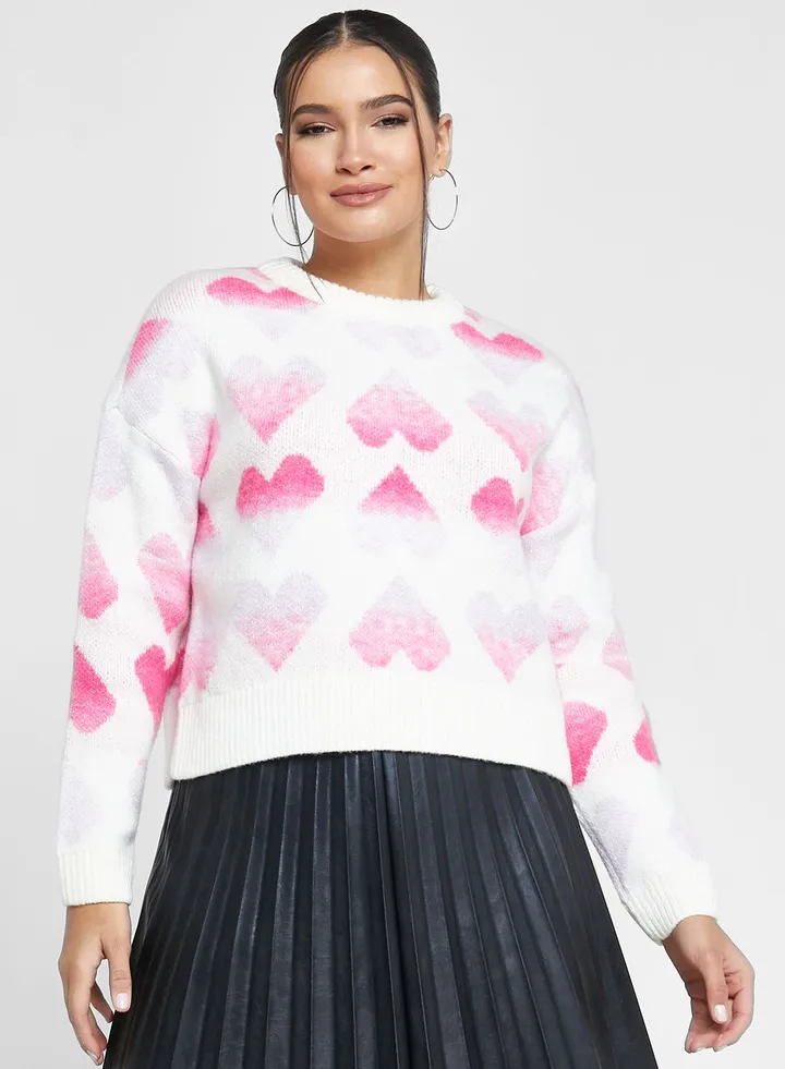 Heart Print Knitted Sweater