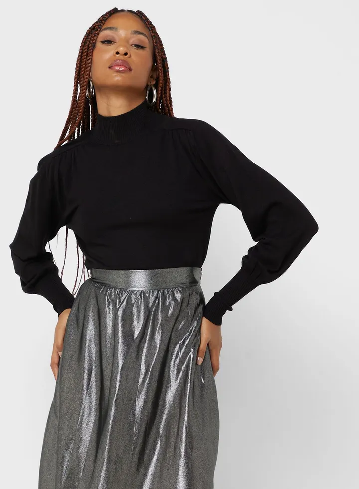 Balloon Sleeve High Neck Sweater
