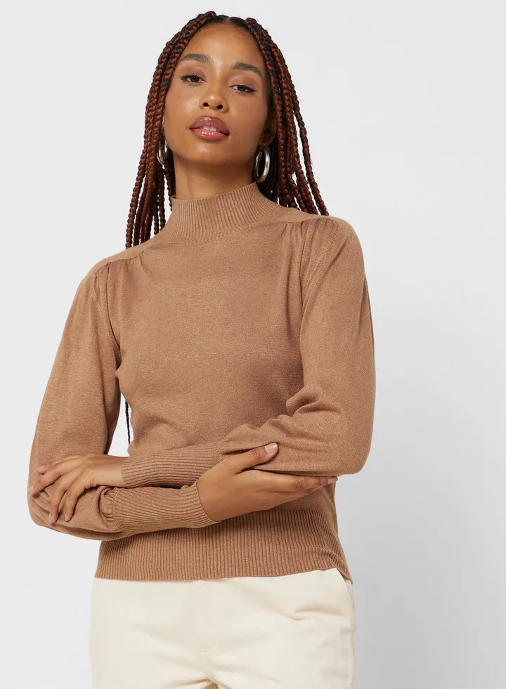 Balloon Sleeve High Neck Sweater