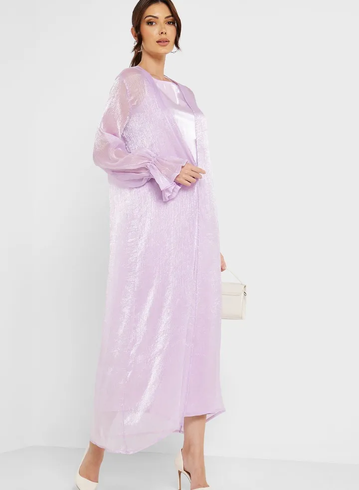 Puff Sleeve Mesh Detail Abaya